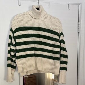 Madewell Cream and Green Striped Turtleneck Sweater